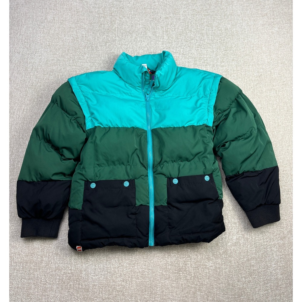 LEGO x Target Kids Colorblock Puffer Jacket Green Teal Black Size Medium